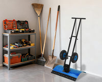 Garvee 29" Heavy Duty Snow Shovel Pusher with Wheels - Ergonomic Adjustable Double Handle & Angled Metal Blade - Large Anti-Slip Wheel, Efficient Winter Snow Removal for Driveways & Sidewalks - Blue (Wheels Inner Blue, XQ CA)