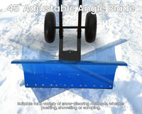 Garvee 29" Heavy Duty Snow Shovel Pusher with Wheels - Ergonomic Adjustable Double Handle & Angled Metal Blade - Large Anti-Slip Wheel, Efficient Winter Snow Removal for Driveways & Sidewalks - Blue (Wheels Inner Blue, XQ CA)