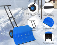 Garvee 29" Heavy Duty Snow Shovel Pusher with Wheels - Ergonomic Adjustable Double Handle & Angled Metal Blade - Large Anti-Slip Wheel, Efficient Winter Snow Removal for Driveways & Sidewalks - Blue (Wheels Inner Blue, XQ CA)