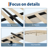 Garvee Queen Bed Frame Wood Platform Bed Fluted Design Low Profile Minimalist Bed Base Cream - Cream