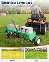 Garvee 40-Inch Tow Behind Lawn Plug Aerator with Universal Hitch, Galvanized Steel, Inflatable Wheels for Gardens, Lawns, Farms - Green