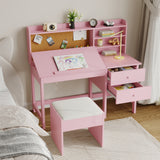 Garvee Kids Desk And Chair Set Wooden Study Table With Adjustable Tilt Desktop Drawers Cork Board Pink For Children Ages 3-8 - Pink