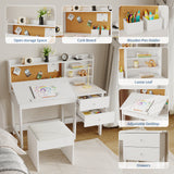 Garvee Kids Desk And Chair Set Wooden Study Table With Adjustable Tilt Desktop Drawers Cork Board For Children Ages 3-8 White - White