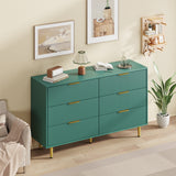 Garvee 6 Drawer Dresser Modern Green Fluted Wooden Chest of Drawers for Bedroom Living Room 56x18x34 in
