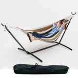 Garvee Double Hammock with Space-Saving Steel Stand for 2 Person - Heavy Duty Portable Indoor Outdoor Hammock with Carry Bag - Great for Garden, Camping, Beach