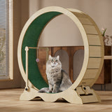 Garvee 45'' Cat Exercise Wheel Large Wood Indoor Cats Treadmill with Lock & Playing Ball 43-Inch Wide Carpet Surface - Natural
