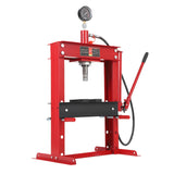 Garvee 10 Ton Hydraulic Benchtop Press with Pressure Gauge, Heavy Duty Adjustable H-Frame Hydraulic Garage Press Machine for Auto Repair, Overload Protection & Rust Resistant - Red