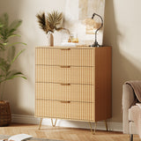 Garvee Fluted Dresser 4 Drawers Wooden Bedroom Chest Metal Handle 32" Wide Natural - 4&Natural