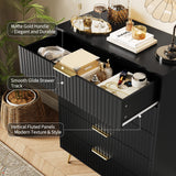 Garvee Fluted Dresser with 5 Drawers for Bedroom, 32" Wide Modern Wooden Chest with Metal Handles, Black - 5&Black