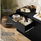 Garvee Fluted Dresser with 6 Drawers for Bedroom, 47" Wide Modern Wooden Chest with Metal Handles, Clothes Storage Organizer, Black - 6&Black