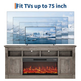 Garvee 68" Farmhouse Electric Fireplace TV Stand with Open Storage Cabinets for TVs up to 75", Rustic Wood Grain Finish, 68-Inch, Brown - Gray