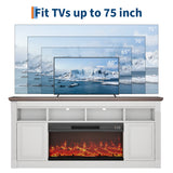 Garvee Farmhouse TV Stand 68" For TVs Up To 75 Inches Rustic Wood Media Console With Open Storage Cabinets - White