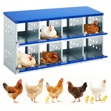 Garvee 8 Compartment Chicken Nesting Box Heavy Duty Galvanized Steel Rustproof Laying Box for Hens Ducks 50.39" l x 18.9" w x 27.95" h Blue - Blue