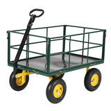 Garvee 1500 lbs Heavy Duty Steel Garden Wagon Cart - 3-in-1 Outdoor Utility Yard Trailer - Removable Mesh Sides - 13-Inch All-Terrain Tires - Multipurpose for Gardening Soil, Tools, Plant Transport - 13-inch wheels, yellow rims + dark green frame + black - Green