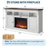 Garvee 58 Inch Fireplace TV Stand Wooden Entertainment Center Farmhouse Media Console White - White+Brown