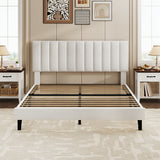 Garvee Queen Size Velvet Upholstered Bed Frame Adjustable Headboard White 8-12" Mattress - White