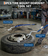 Garvee Tire Mount Demount Tool Kit Manual Tire Changer w/Bead Keeper for Car Repair 22.5"-24.5" Steel Durable - Blue