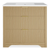 Garvee 36" Fluted Bathroom Vanity with Sink, Farmhouse Freestanding Cabinet, Natural Oak, 2 Drawers & 1 Flip-Down Drawer - Natural Oak