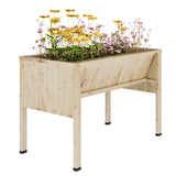 Garvee 3.8x2x2.5 Ft Elevated Wooden Raised Garden Bed with Legs & Hooks Natural Cedar for Backyard Patio Balcony - Natural
