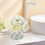 Garvee 7 Pcs Real Touch Artificial Peonies in Glass Vase White for Wedding Centerpiece Home Table Party Decor - White