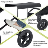 Garvee 4 Seater Wagon Stroller - Premium All-Terrain Kids Wagon with Snack Tray, Removable Canopy, Adjustable Handle, Foldable, Black