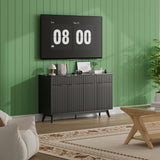 Garvee 60'' Sideboard Buffet Storage Cabinet with 2 Drawers 4 Doors Adjustable Shelves for Kitchen Living Room Entryway Wood Finish - Black Wave