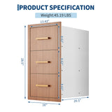 Garvee Outdoor Kitchen Drawers 16" W x 28.5" H x 20.5" D, Flush Mount Triple Access BBQ Drawers, Stainless Steel Handle, Patio Grill Station - Brown