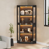 Garvee Glass Display Cabinet 4-Tier Curio Cabinet with 3 Color Lights, Human Body Sensor, Charging Ports for Living Room, Corner Bookcase Hexagonal Shape