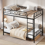 Garvee Bunk Bed Twin Over Twin Heavy Duty 2-Tier Bed with Stairs Full-Length Guardrail Matte Black Space Saving - Matte Black