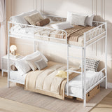 Garvee Twin Over Twin Bunk Bed With Stairs Heavy Duty Metal Construction White Space Efficient - White