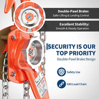 Garvee Manual Lever Chain Hoist – 1.5 Ton (3300 lbs) Capacity, 10 ft Lift – G80 Galvanized Steel Chain, Weston Double Pawl Safety Brake, 360° Swivel Hooks, Portable Heavy Duty Lifting Hook for Garage, Factory, Dock, Warehouse