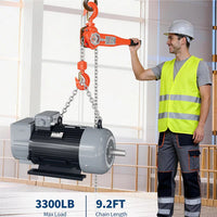 Garvee Manual Lever Chain Hoist – 1.5 Ton (3300 lbs) Capacity, 10 ft Lift – G80 Galvanized Steel Chain, Weston Double Pawl Safety Brake, 360° Swivel Hooks, Portable Heavy Duty Lifting Hook for Garage, Factory, Dock, Warehouse