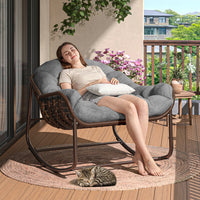 Garvee Oversized Outdoor Rocking Chair Papasan Rocker Ergonomic Smooth Rocking Steel Frame Durable Polyester Fabric Gray Patio Garden Porch