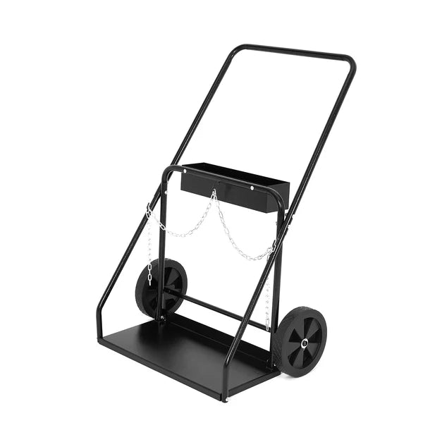 Garvee Welding Cylinder Cart Heavy Duty Carbon Steel Oxygen Acetylene Tank Cart with Handle and Chains for Workshops and Industrial Use, 10-Inch Wheels, Black