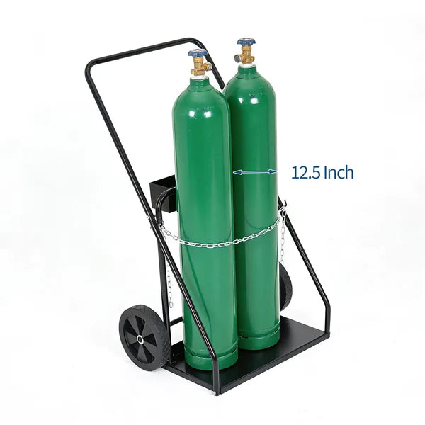 Garvee Welding Cylinder Cart Heavy Duty Carbon Steel Oxygen Acetylene Tank Cart with Handle and Chains for Workshops and Industrial Use, 10-Inch Wheels, Black