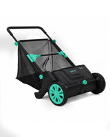 Garvee 21" Manual Push Lawn Sweeper, Plastic Leaf & Grass Collector with 3.5 cu ft Mesh Collection Bag, 4 Rotating Brushes, Adjustable Brush Height for Lawn, Yard, Driveway, Patio & Garden Cleanup, Lake Blue 3262C + Black - Lake Blue 3262C + Black