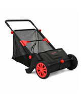 Garvee 21" Manual Push Lawn Sweeper, Plastic Leaf & Grass Collector with 3.5 cu ft Mesh Collection Bag, 4 Rotating Brushes, Adjustable Brush Height for Lawn, Yard, Driveway, Patio & Garden Cleanup, Red + Black - Red + Black