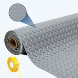 Garvee Gray PVC Garage Floor Mat 7.5x17ft, 0.11in Thick Diamond Plate Roll-Out Parking Pad, Waterproof Oil-Resistant Concrete Protector with Double-Sided Tape, Cut-to-Fit Liner for Workshop, Basement, Gym, Trailer - Gray