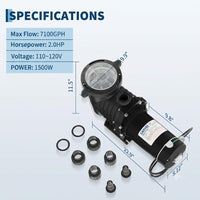 Garvee 2.0 HP Pool Pump 1500W, Above Ground Swimming Pool Pump with Copper Motor, High Flow Water Circulation, Durable Thermoplastic Body & Strainer Basket