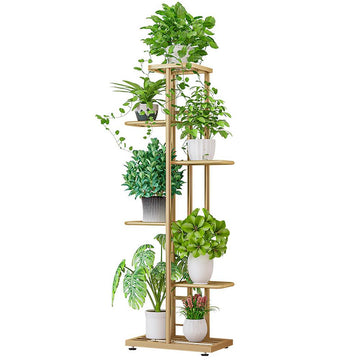 Garvee Plant Stand Indoor 6 Tier 7 Potted Flower Pot Holder Heavy Duty Metal for Patio Garden Balcony Living Room Black, Gold