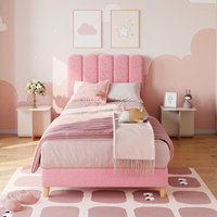 Cadre de lit simple Garvee, lit plateforme rembourré en bouclette pour filles, enfants, rose clair, sûr, robuste, montage facile