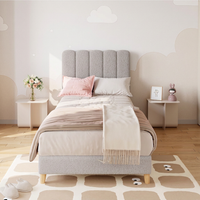Garvee Twin XL Bed Frame Boucle Upholstered Platform Bed Wave Headboard Kids Grey