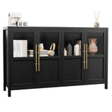 Garvee Sideboard Buffet Cabinet with 4 Glass Doors, 55" Large Buffet Cabinet with Storage, Modern Farmhouse Storage Cabinet Table for Kitchen Dining Room, Living Room, Black - Black