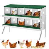 Garvee Nesting Boxes for Chickens, 10 Compartment Chicken Nesting Box with Elevated Metal Legs, Metal Chicken Laying Boxes with Perch, Secure Lid, Versatile Wall Mount or Free Standing for Hens, Green - Green