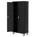 Garvee Heavy-Duty 72'' Black Metal Garage Storage Cabinet with Wheels - 2 Locking Doors - 4 Adjustable Shelves - Pegboard for Tools - Rolling Locker for Workshop, Home, Office - Color: Black - Black -With 4 Shelves