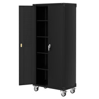 Garvee Heavy-Duty 72'' Black Metal Garage Storage Cabinet with Wheels - 2 Locking Doors - 4 Adjustable Shelves - Pegboard for Tools - Rolling Locker for Workshop, Home, Office - Color: Black