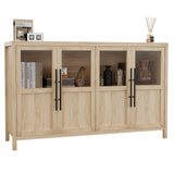 Garvee Sideboard Buffet Cabinet with 4 Glass Doors, 55" Large Buffet Cabinet with Storage, Modern Farmhouse Storage Cabinet Table for Kitchen Dining Room, Living Room, Pear Wood - Pear Wood