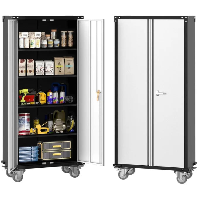 Garvee Metal Storage Cabinet - 72" Lockable Tool Cabinet with 360° Wheels, Drawers, 4 Doors, and Adjustable Shelves, Ideal for Garage, Home, and Office