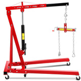Garvee 2 Ton Folding Hydraulic Engine Hoist with Leveler, 4400 LBS Cherry Picker Shop Crane for Garage Workshop Warehouse, Heavy Duty, Red - Red
