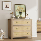 Garvee Rattan 3 Dresser for Bedroom, 29" Tall Dresser, Boho Tall Drawer Dresser with Storage, Wooden Closet Dressers Chest of Drawers Freestanding for Bedroom, Nursery, Living Room, Natural - Wood Color